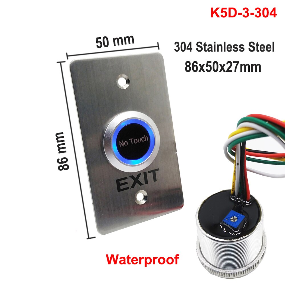 DC12V 24V IP68 Waterproof Time Delay Contactless No Touch Infrared Lock Exit Button Door Release Switch: K5D-3-304