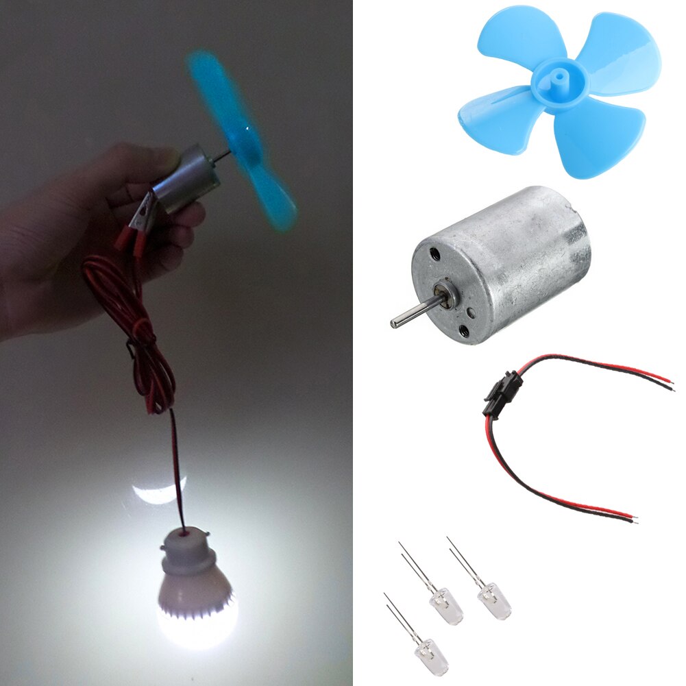 Diy-satser 6-9v vindkraftverk mikromotor/ mini blå blad paddel/ dioder/ kablar