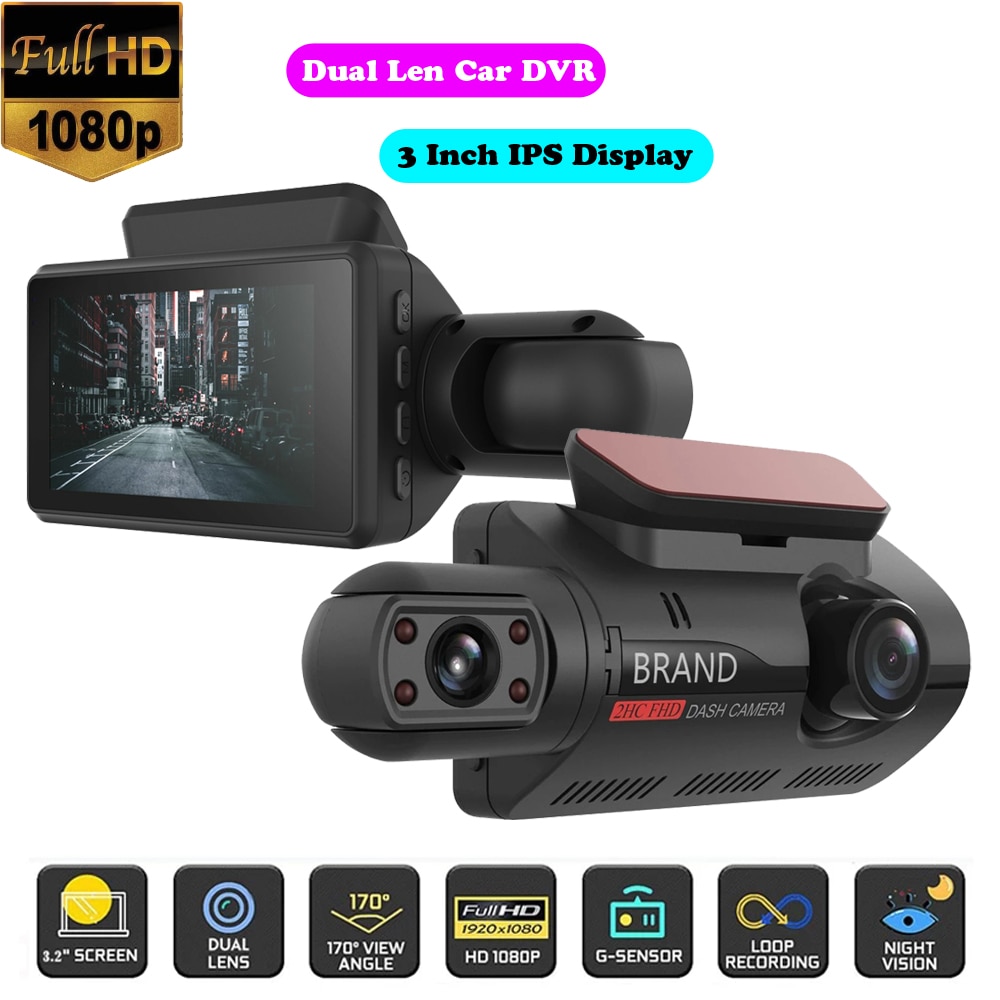 Dual Lens Auto Dvr Dash Camera Full Hd 1080P 3.0 Inch Display Super Nachtzicht Dashcam G-sensor wdr Video Recorder Auto Cam