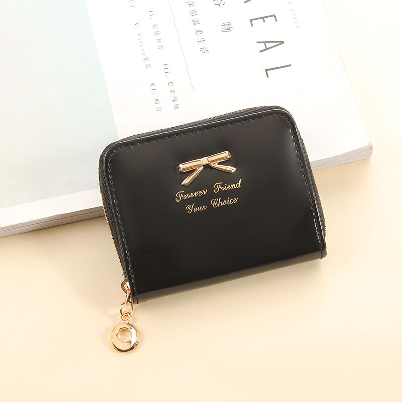 Valink Brand Wallet Women Bowknot Small Purse PU Leather Wallet Female Zipper Coin Purse Wallet Carteras Mujer: Black