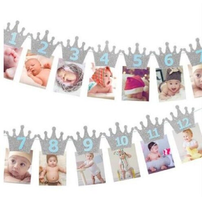 Gouden/zilveren kroon feestvlag 1e verjaardag wimpel bel slinger banner wimpel decoratie diy bedankje