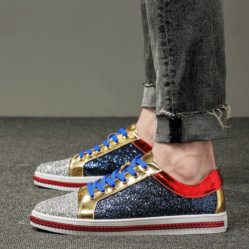 Mode Gouden Bling Spiegels Schoenen Mannen Club & Bar Schoeisel Grote Maat 45 46 Hip Hop Glitter Schoenen mannen Casual Sneakers