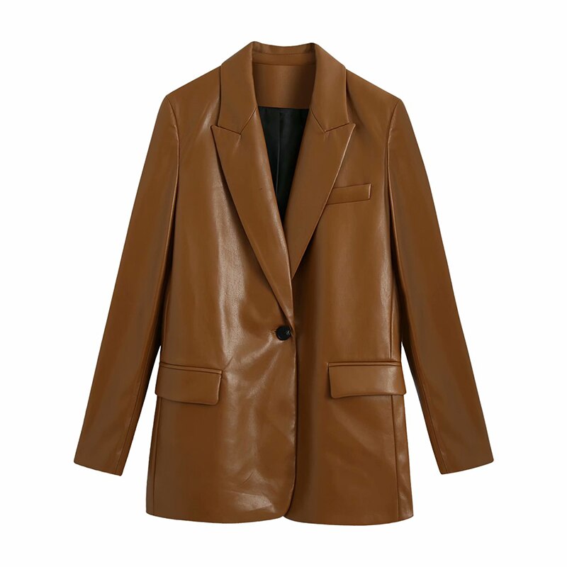 Faux Leather Blazer & Slit Pants Set--Clearance