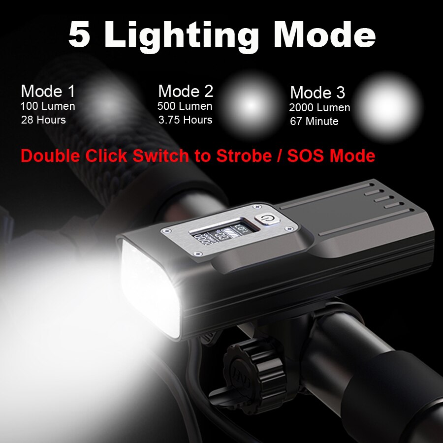 NEWBOLER 8 LEDs Pantalla de potencia de luz de bicicleta 2000 Lumen 10000mA Luces de bicicleta MTB Faros de ciclismo como accesorios de bicicleta de banco de energía