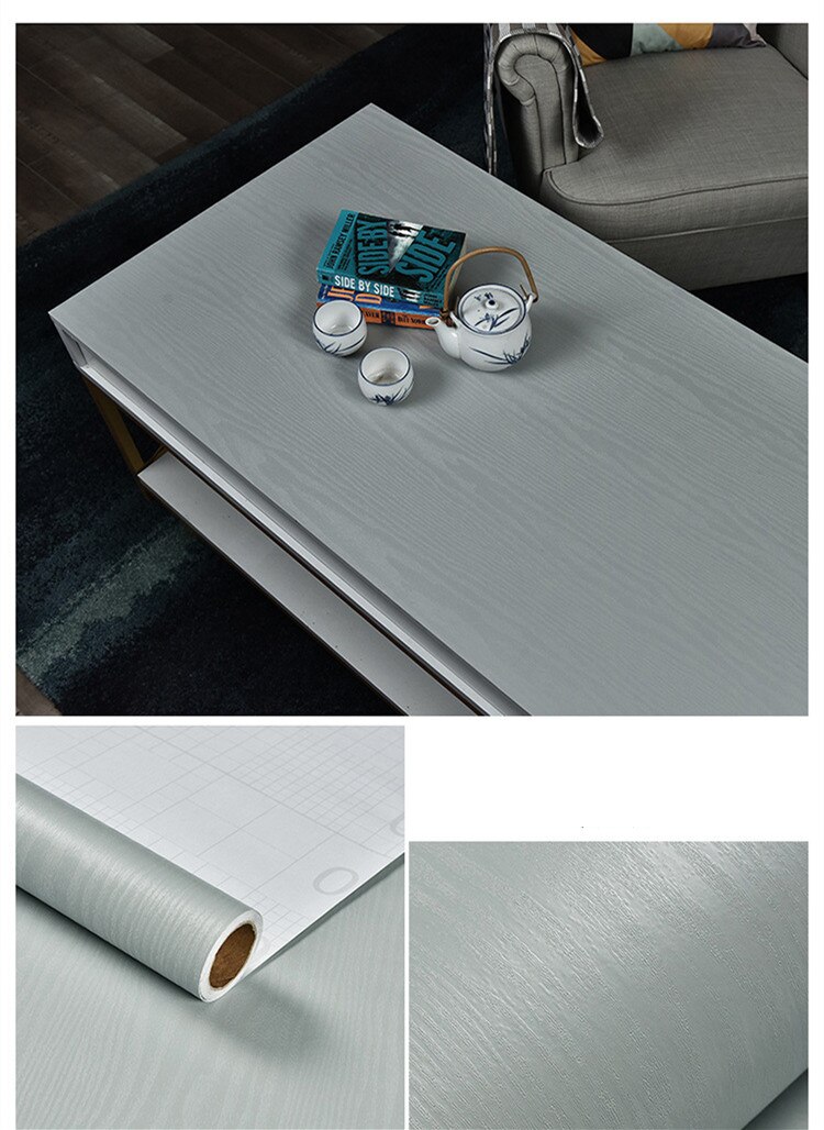 60*100cm Waterproof Wood Vinyl Wallpaper Roll Self Adhesive Contact Paper Doors Cabinet Desktop Furniture Decorative Sticker: Light Grey