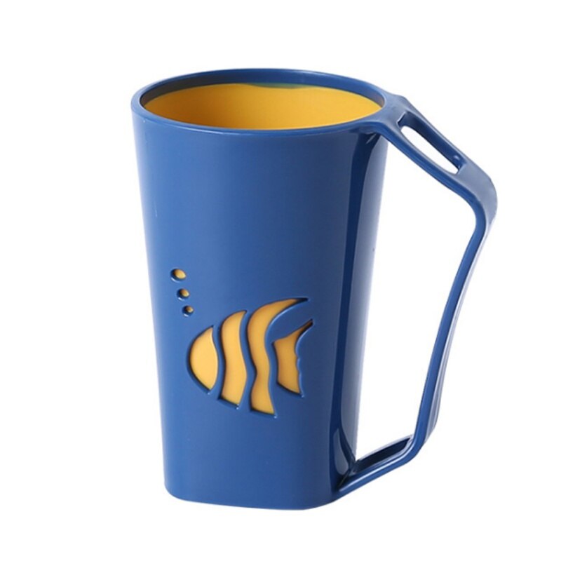 Brushing Cup With Handle Wash Cups Couple Mouthwash Cup-Small Fish Dark Blue With Handle Toothbrush Holder Good Morning: A4