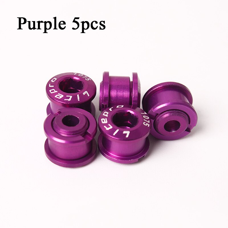 Litepro 4/5Pcs Mtb Kettingblad Bouten Aluminium Single Speed Disc Super Licht Kettingwiel Schroeven Voor Road Mountain fiets Crank: 5PCS-Purple-6.5mm