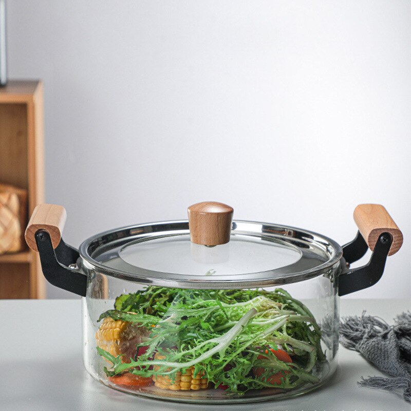 Marmite transparente à double oreille en borosilicate, grande capacité, en verre, à feu ouvert, marmite à ragoût, marmite à soupe domestique
