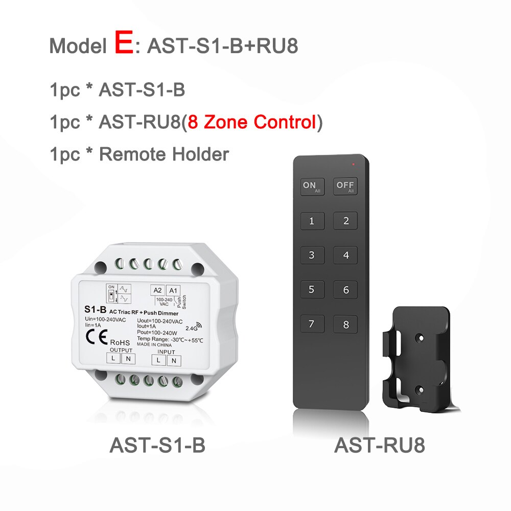 220v triac lysdæmpere  rf2.4g trådløse fjernbetjening trykkontakt led pære lampe  ac 110v 230v 220v smart wifi led lysdæmper lyskontakt: Model e
