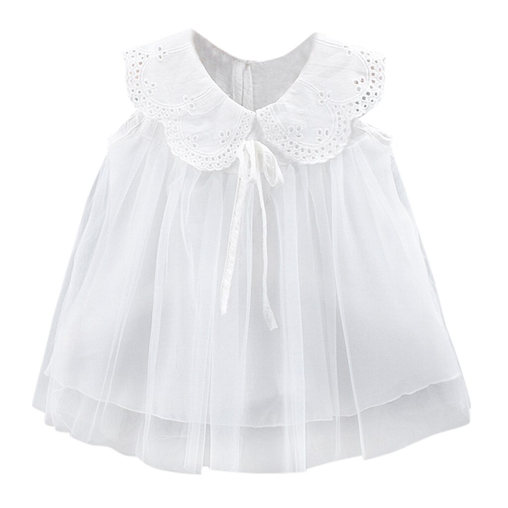 Cute baby girl dress Solid Bow Lace Tulle Party Princess Dress Clothing Pink White Dress for Toddler Kid robe bebe HOOLER: White / 12M