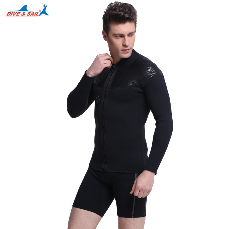 DIVE&SAIL Men's Split Wetsuit 3mm Neoprene Diving Jacket and 1.5mm Dive Shorts Suit Swimming Surf Surfing Spearfishing Rashguard