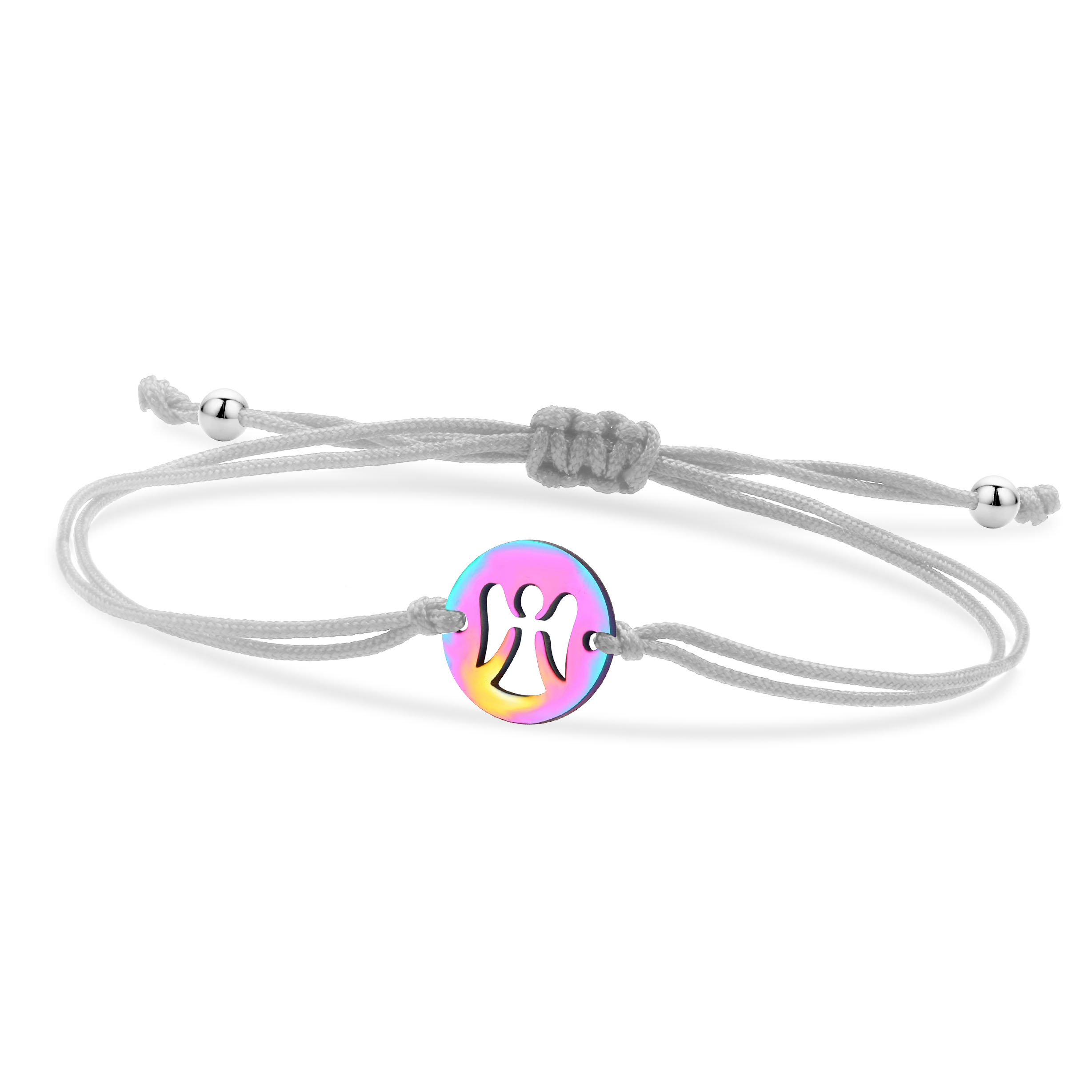 Veelkleurige Roestvrijstalen Ronde Schijven Uitgeholde Engel Bedelarmband Vrouwen 2024 Mode Rood Blauw Paars Koord Sieraden Cadeau: Bruingeel