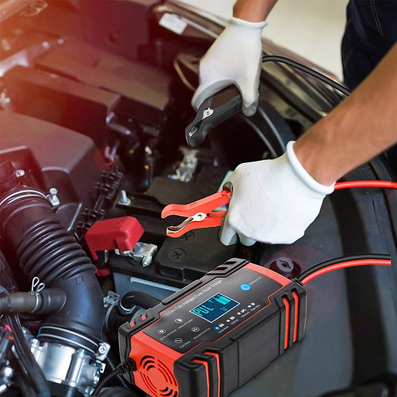 Portable Car Battery Charger,8A 12V/4A 24V Intelligent Pulse Repair Charger for Car, Motorcycle, Lawn Mower-UK Plug