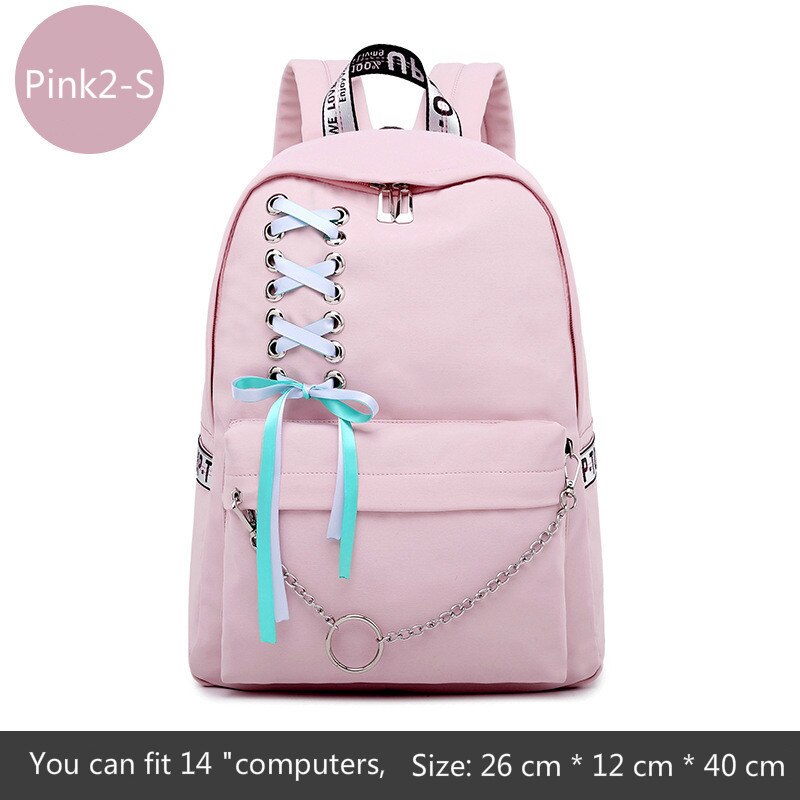 Girl Schoolbag Female Students Laptop Backpack Kids School Bags For Teenage Girls Women Gray Backpacks Mochila Escolar: Pink2-S