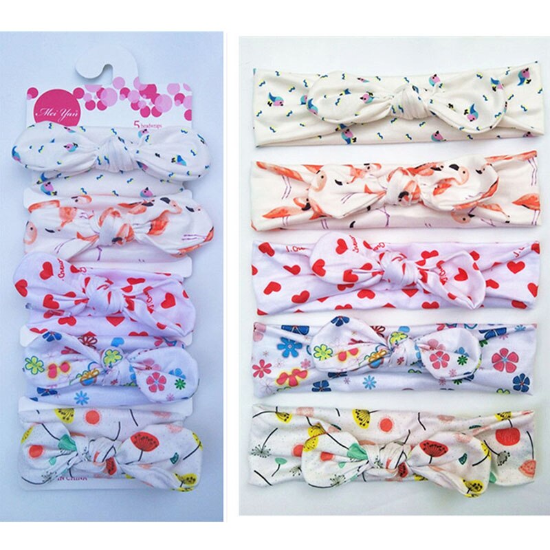5 stuks/set schattige strikken baby hoofdband bloemenprint zachte baby meisjes hoofdbanden elastische haaraccessoires prinses baby haarband tulband: 3