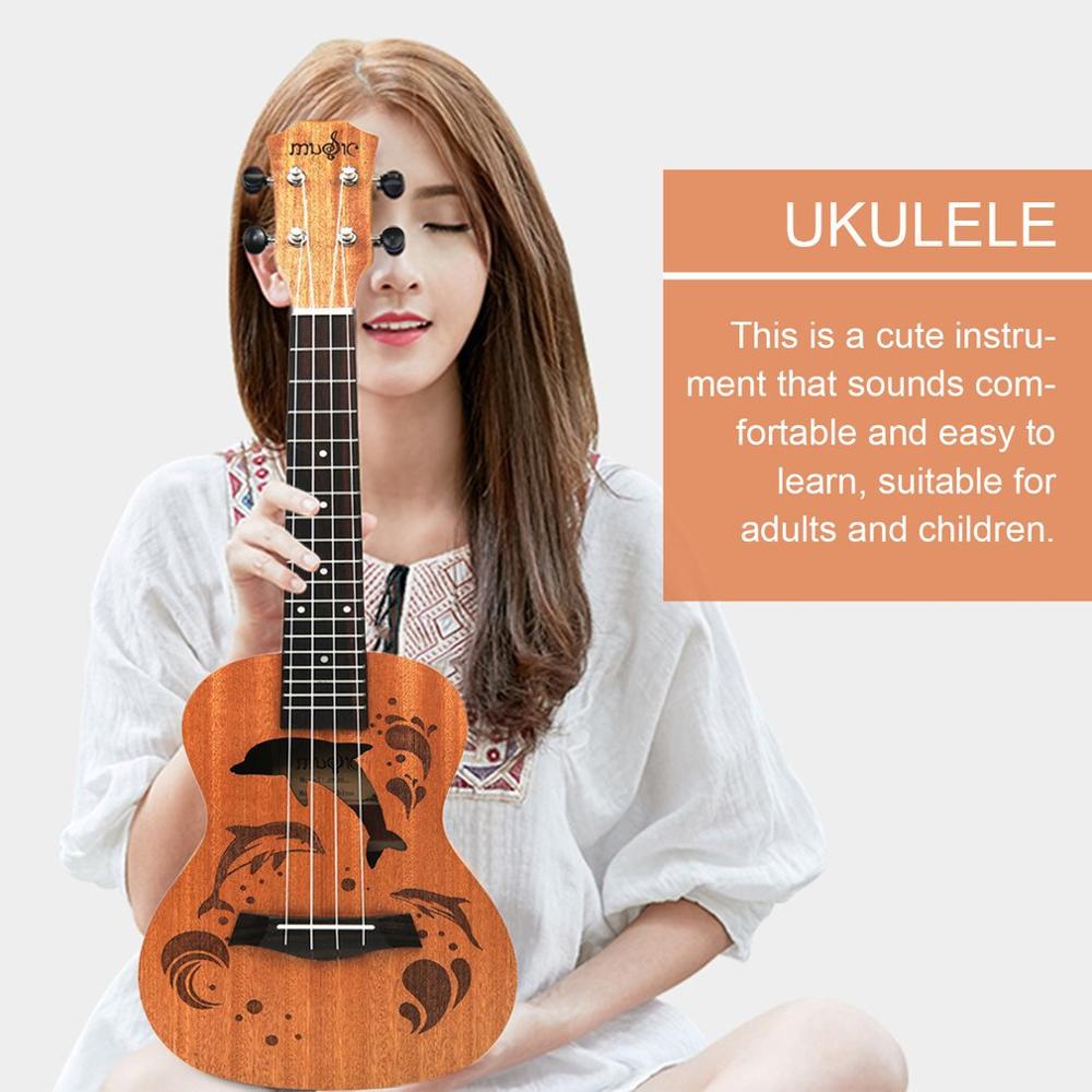 Ukulélé Soprano motif dauphin Uke Hawaii guitare sapélé 4 cordes bois ukulélé Instruments de musique pour débutant