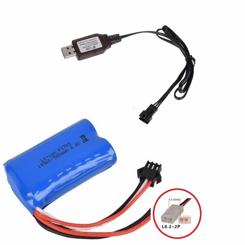 14500 500mah 6.4v Li-ion Battery for Wltoys 18401/18402 Remote Control Off-road Vehicle 6.4v Charger for RC toys Car Boat Turcks: Red