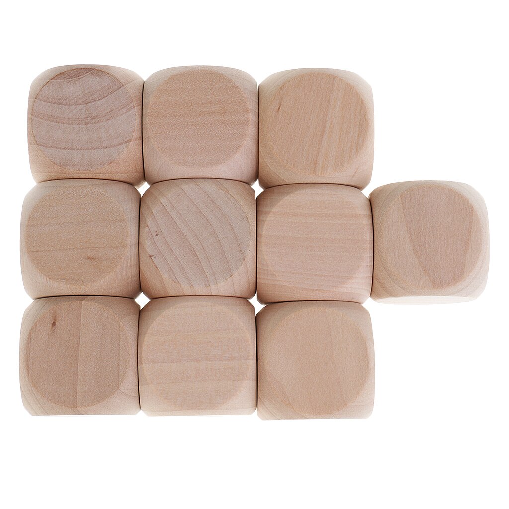 10 cubos de madera vacíos de seis lados D6 de 30mm, cubos en blanco DIY para niños, para manualidades