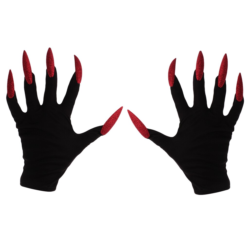 Diable effrayant W/ongles de paillettes rouges gants de fête d'halloween déguisement