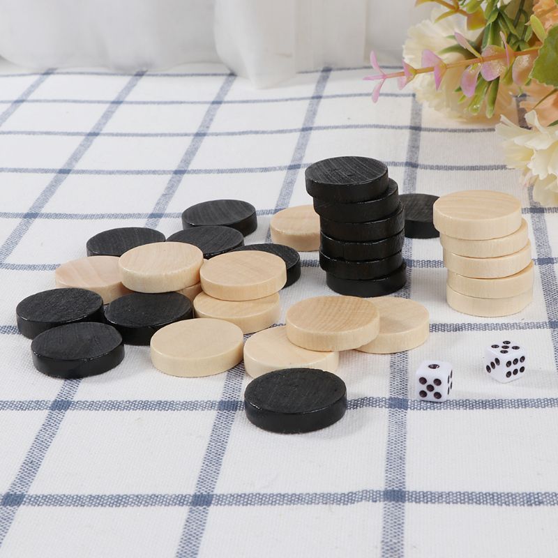 30 st träutkast pjäser backgammon schackpjäser för barn brädspel 2 tärningar  y51d