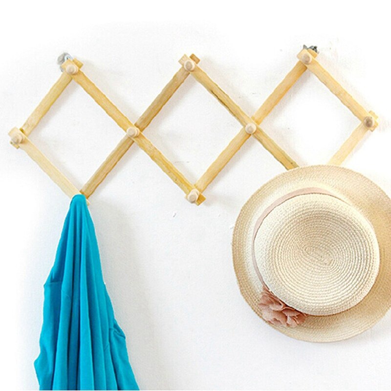 Colgador de pared de acordeón, paquete de ganchos de 2 madera Natural, montado en la pared, expandible, perchero, 10 Uds.