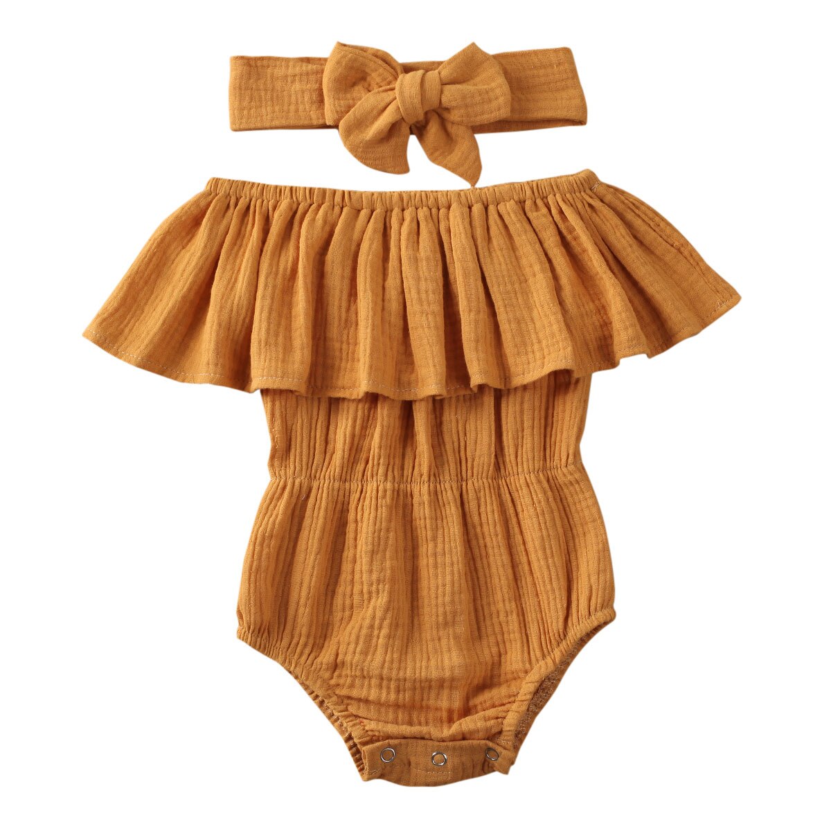 Kid Baby Girls Short Sleeve Off Shoulder Romper Jumpsuit Solid Bow Playsuit Clothing