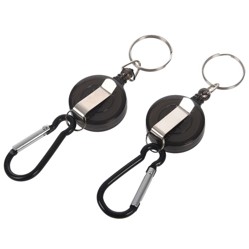 Carrete de insignia de 2 uds., retráctil de retroceso, YOYO, porta tarjetas de identificación, llavero Color: negro cantidad: 2 uds.