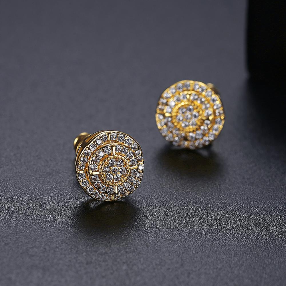 Jinse Vergulde Aaa Kubieke Zirkoon Iced Out Stud Oorbellen Voor Mannen Vrouwen Ronde Clear Cz Mode Hip Hop sieraden Trend