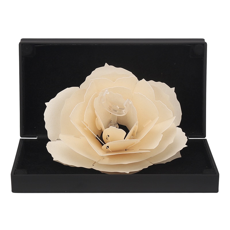 Caja Roja Joyful 3D anillos elegantes de caja de compromiso de boda Rosa flor para el amor joyería soporte de almacenamiento de exhibición: blackbox whiteflower