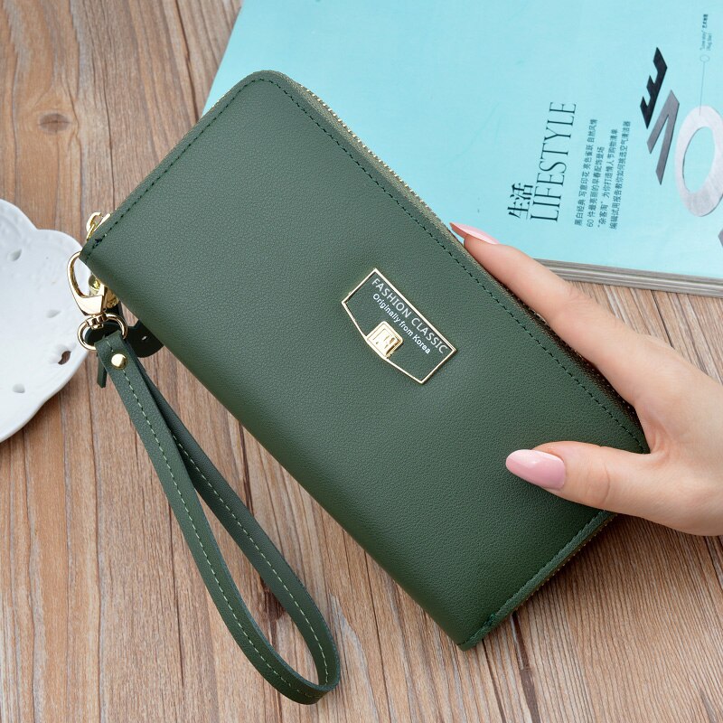 Women Wallet Long Leather Zip Wallet women’ sClutch Bag Simple European and American Large Capacity Mobile Phone Bag: Green