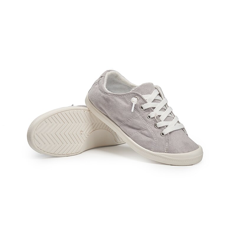 Schoenen dames grijze canvas sneakers veterschoenen platte loafers comfortabele vulkanische schoenen casual