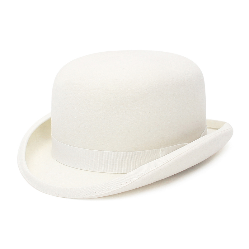 GEMVIE 100% Wool Felt Derby Hat for Men Women Party Formal Fedora Bowler Hat Costume Magician Cap: XL / WHITE