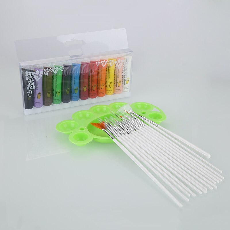 12 kleuren acryl nail art pigment palet met 15 penselen, 28 stuks nail art display palet, manicure tools