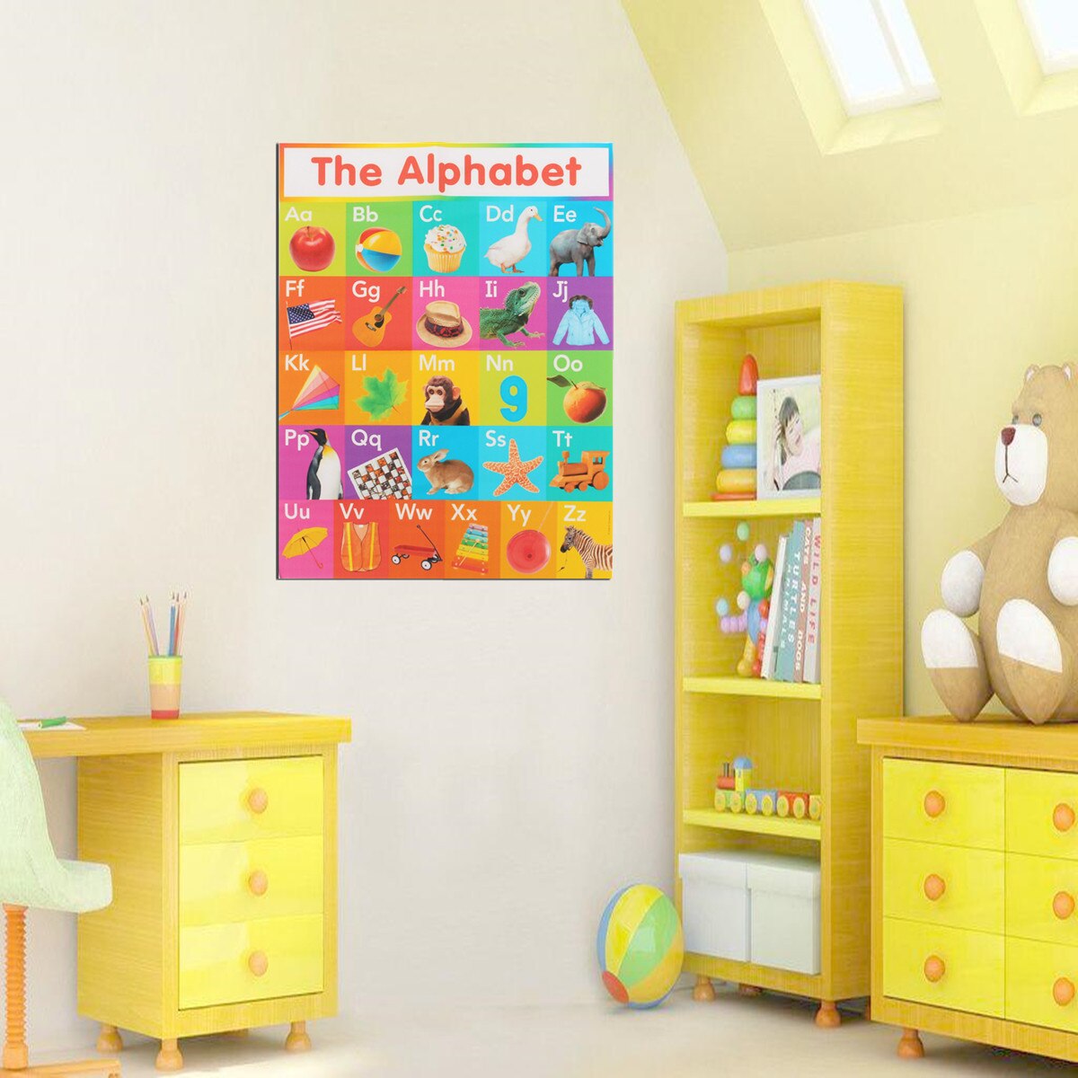 ABC Kids Education English Language Poster A4 Alphabet Animal Poster Baby Early Learning Silk Light Canvas Painting Home Decor