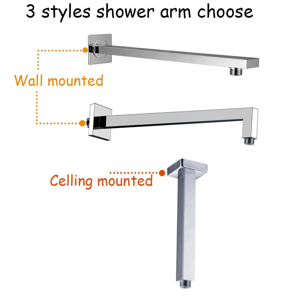 square rain shower head brass polishing chrome head shower arm wall mounted & ceiling mounted size 8 10 12 inch choose