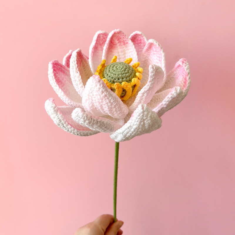 Fleur de lotus tournesol au Crochet faite à la main, 1 pièce, pour la décoration de la maison, fleurs tricotées, ornement de cérémonie de remise de diplôme, fleurs artificielles: Foncé Vert