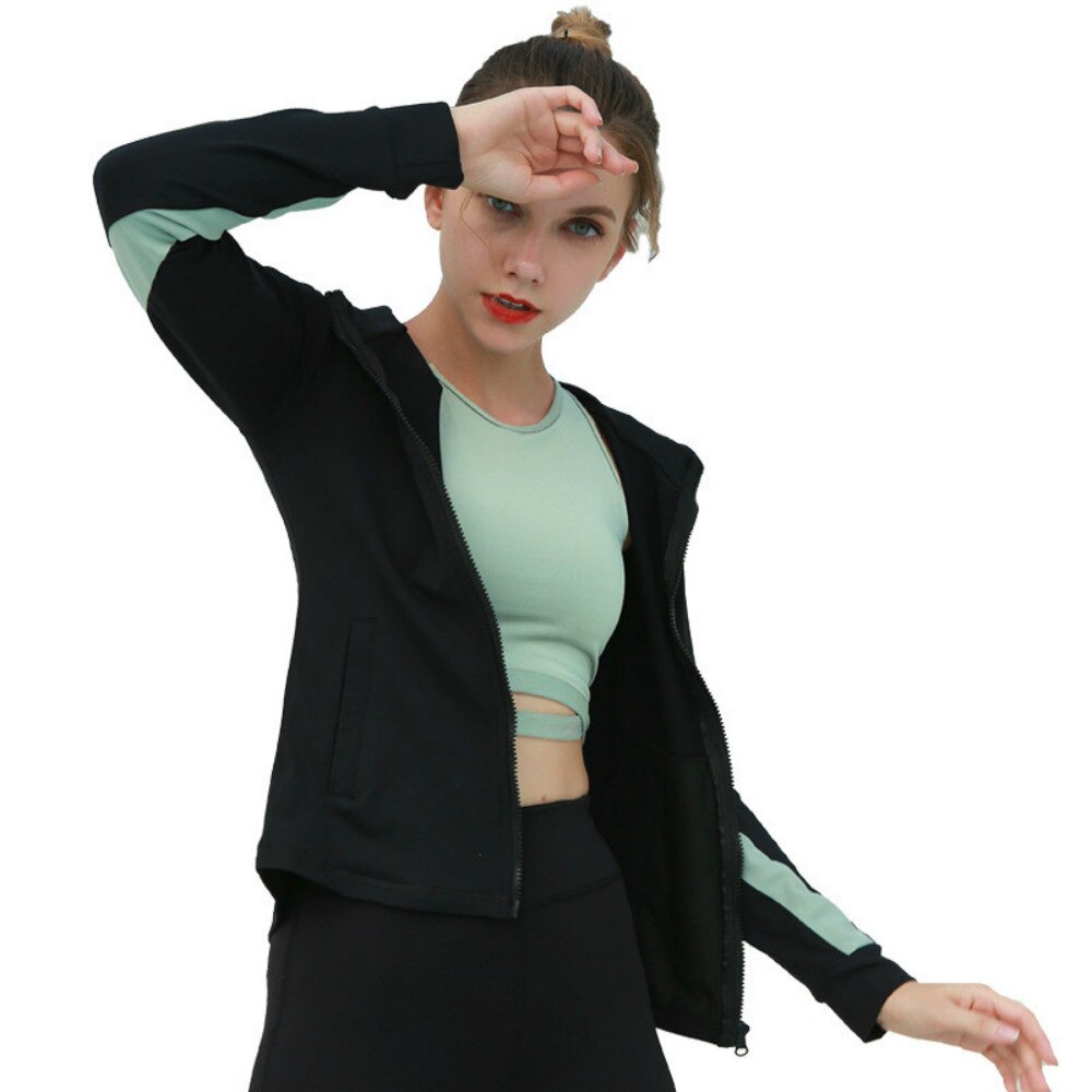 Kvinder løb jakke med hætte langærmet sweatshirt damer yoga sport lynlås jakke fitness gym skjorter kvinders sportsbeklædning