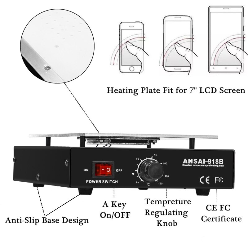 Separador de pantalla LCD de 110V US / 220V EU, placa para plataforma de calentamiento, máquina de reparación de teléfono, estación de placa lisa de calor automático