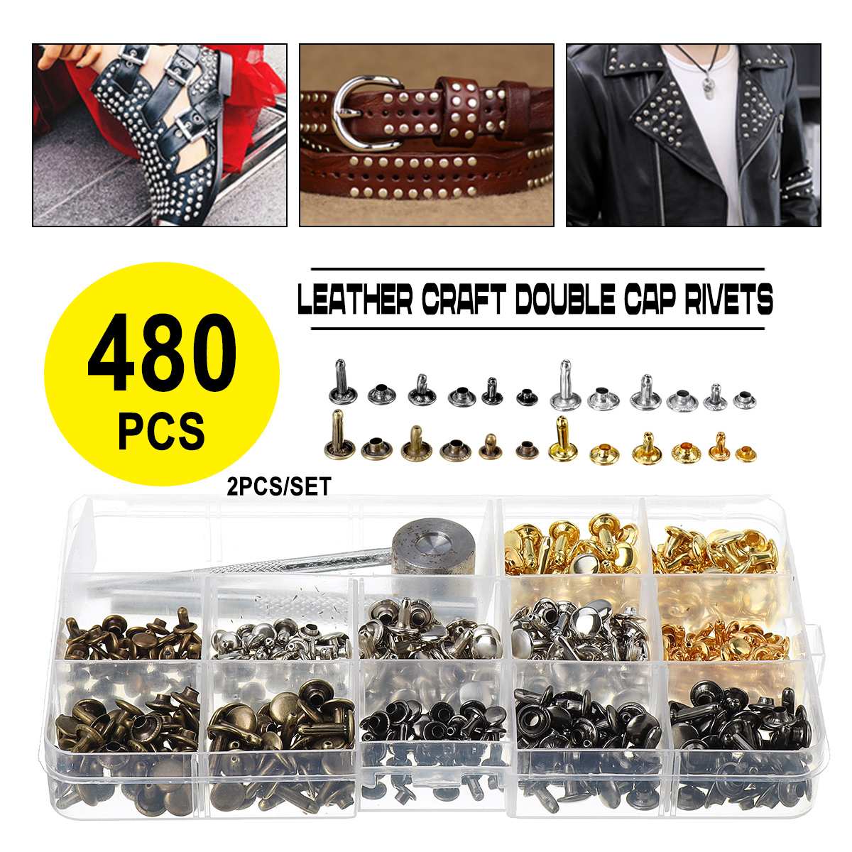480Pcs Lederen Double Cap Klinknagels Buisvormige Metalen Studs Fixing Tool Kit Craft Leathercraft Garment Klinknagels Studs Voor Kleding Tas