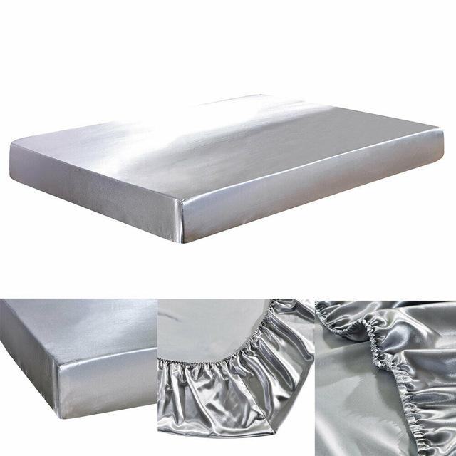 Satin silke seng monteret ark elastiske lagner polyester og bomuld enkelt tvilling fuld dronning konge: 3