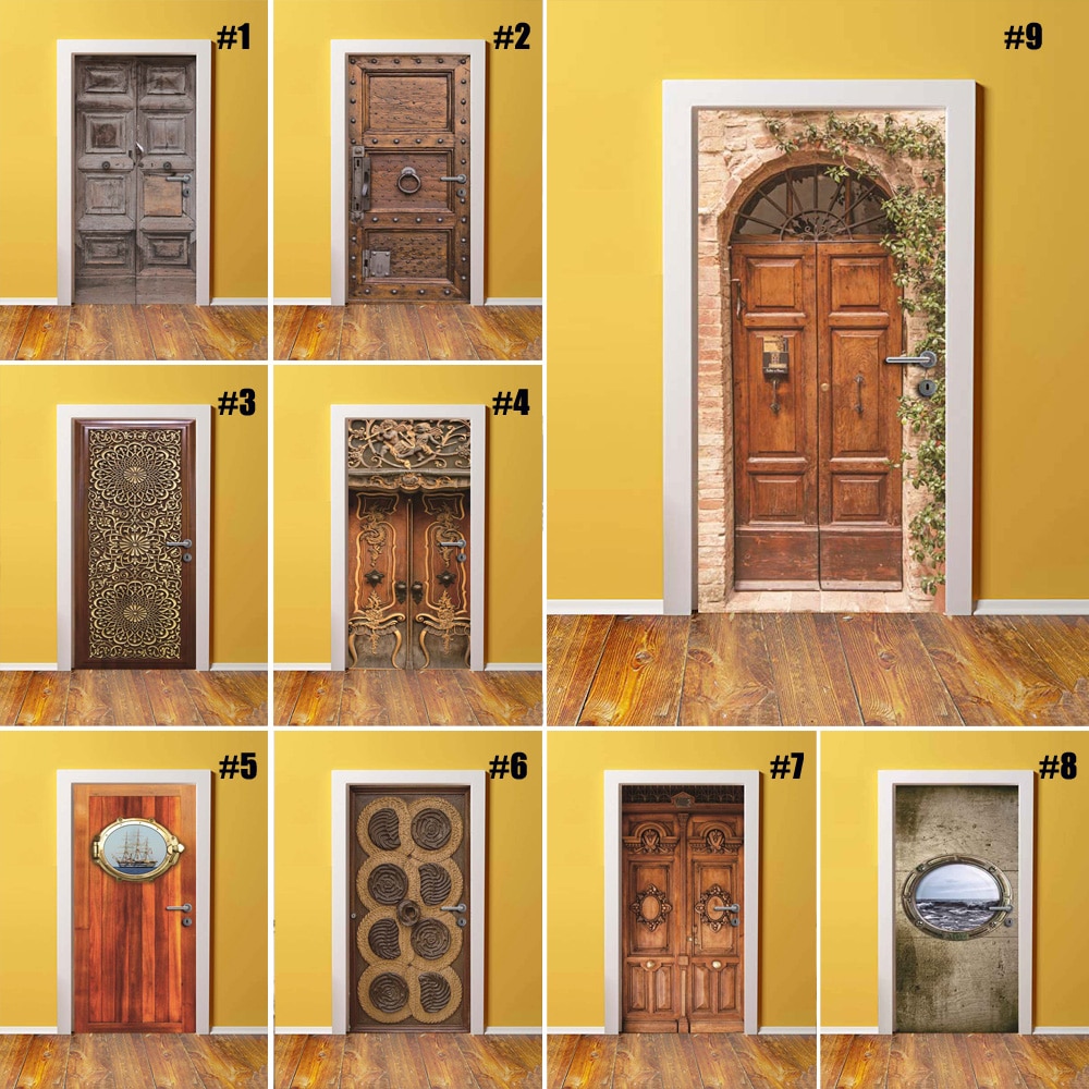 Autocollant pour rénovation rétro de porte en PVC, bricolage rétro, autocollant imperméable pour porte d'entrée, décoration de maison, décalque d'image imprimée