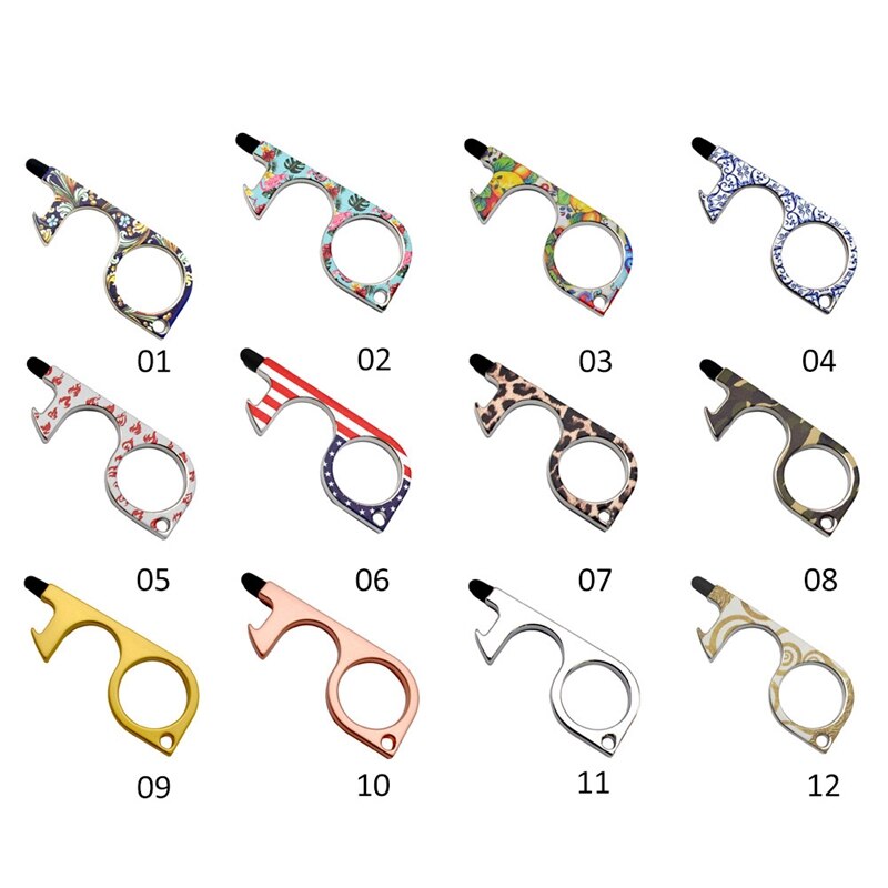 Portable Clean Key Door Opener Handheld Brass EDC Keychain No Touch Elevator Button Non-Contact Handheld Tool