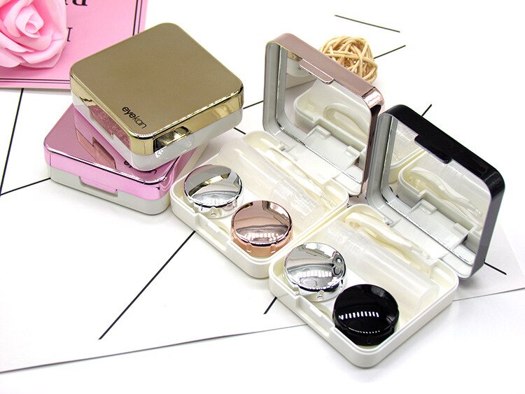 colored Contact Lens Case With Mirror women Colored Contact Lenses box eyes contact lens container J1520