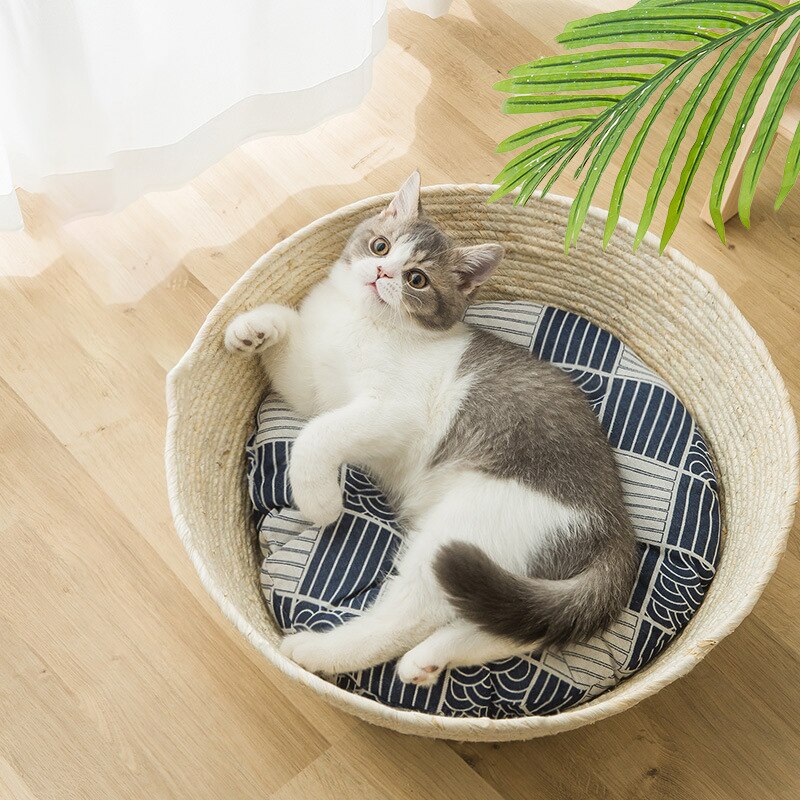Cat litter simple rattan woven cat basket four seasons universal cool cat bed small and medium sized cat and dog woven litter