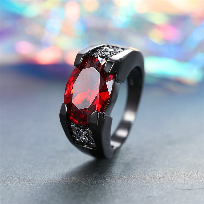 Fascino Maschile Femminile Rosso Anello di Pietra Ovale dell'annata Delle Donne Degli Uomini Oro Nero Da Sposa Anelli di Promessa di Amore solitario Anello di Fidanzamento