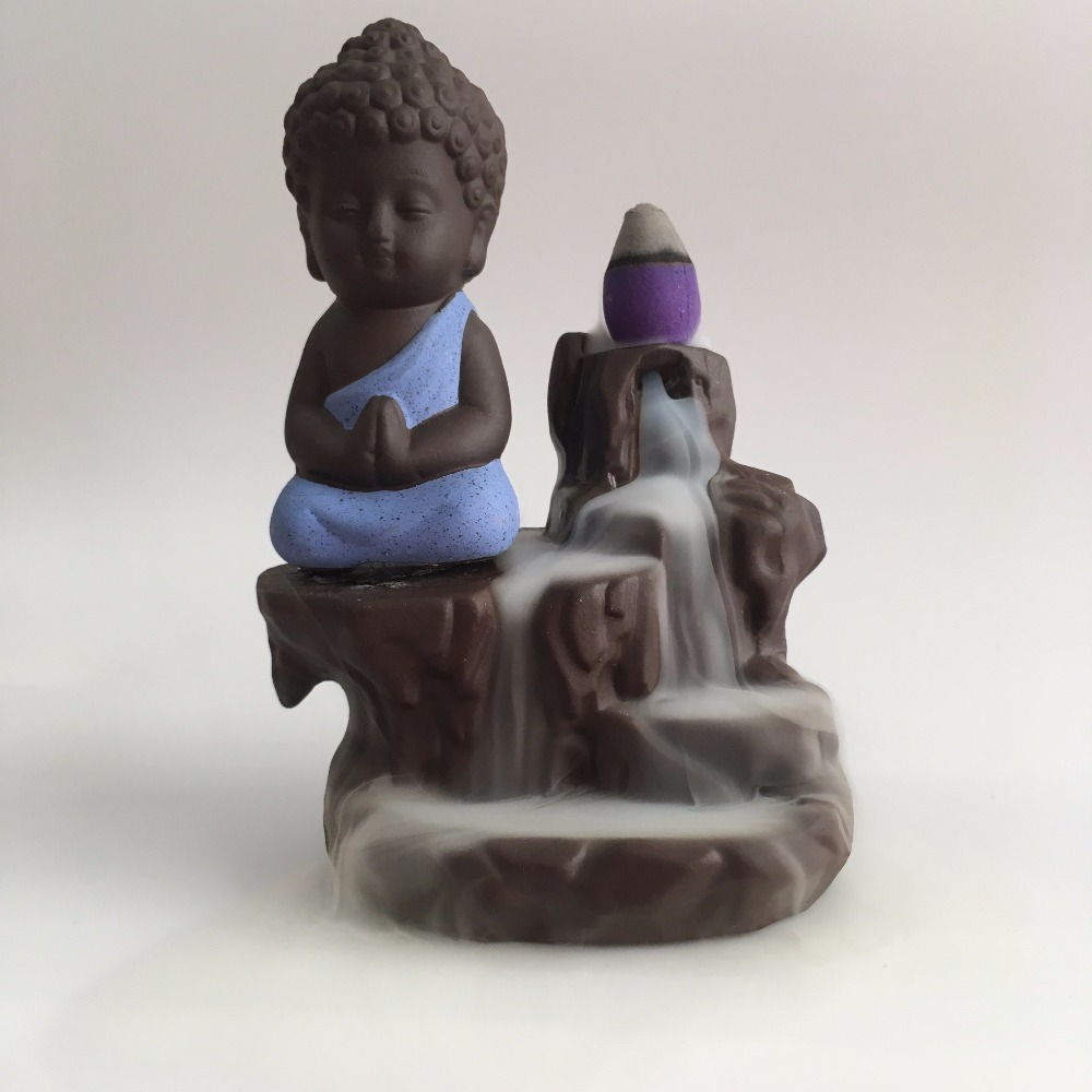 5 stk. røgelseskegler + brænder boligindretning den lille munk lille buddha røgelseskar tilbageløbende røgelsesbrænder hjemmekontor tehus