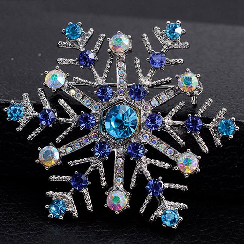 Retro Exaggeration Christmas Snowflake Brooch Blue Green Semi Precious Stone Coat Collar Pin Christmas Party