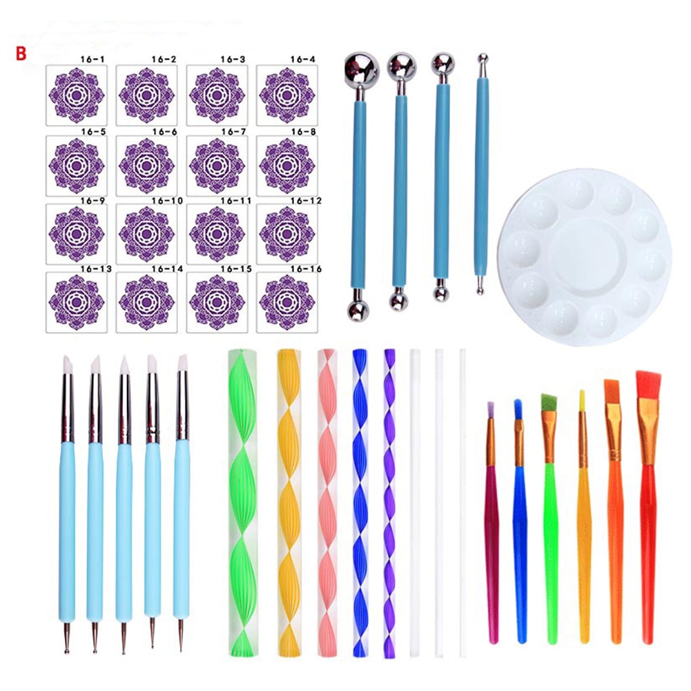 40pcs Mandala Dotting Tool Set Rock Painting Kit Dot Art Pen Paint Stencil Acrylic Mandala Point Pen patterns maker: MTL 01B