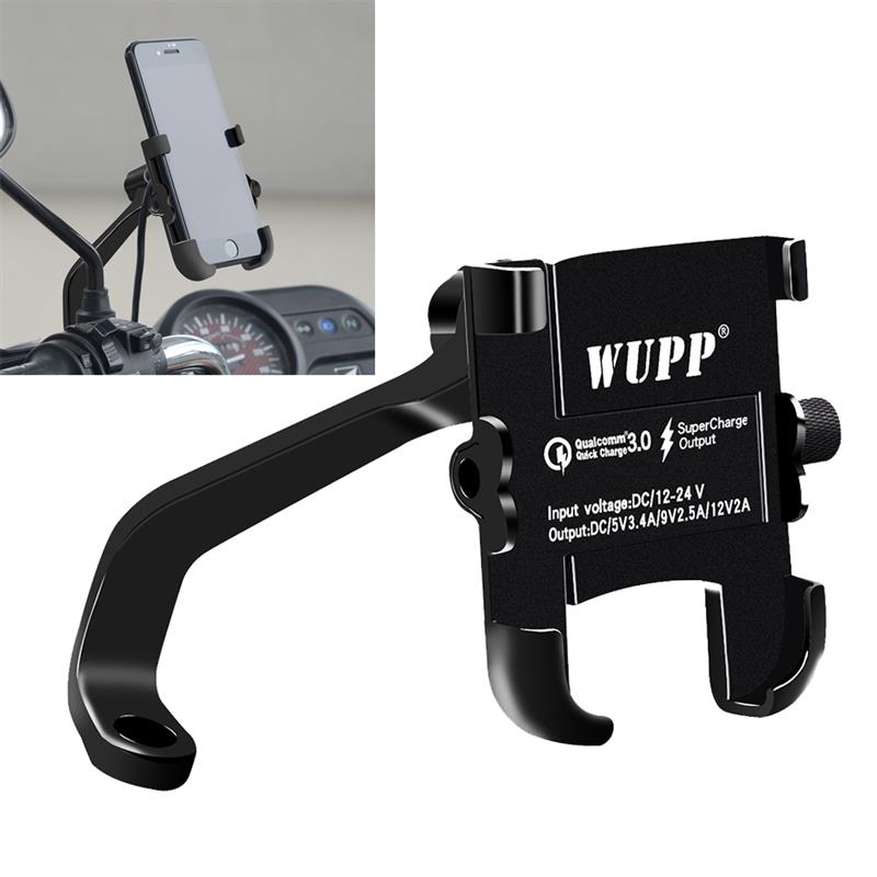 Universal telefonhållare  qc 3.0 för motorcykel usb-laddare vattentät motorcykel mobiltelefonfäste strömadapter spegelfäste: Svart