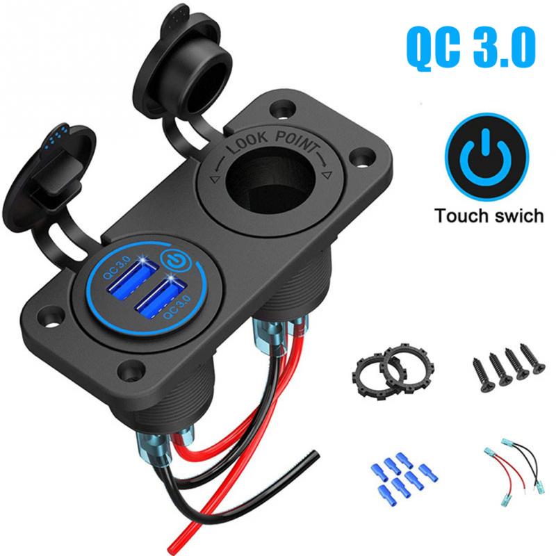 Universal Car Charger 12V 24V 200W Splitter Motorcycle Quick 3.0 For Boat RV Dual USB Waterproof Lighter Socket Easy Install